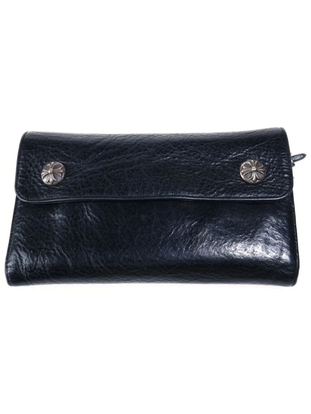 Chrome Hearts Wave Wallet Cross Button Leather Black